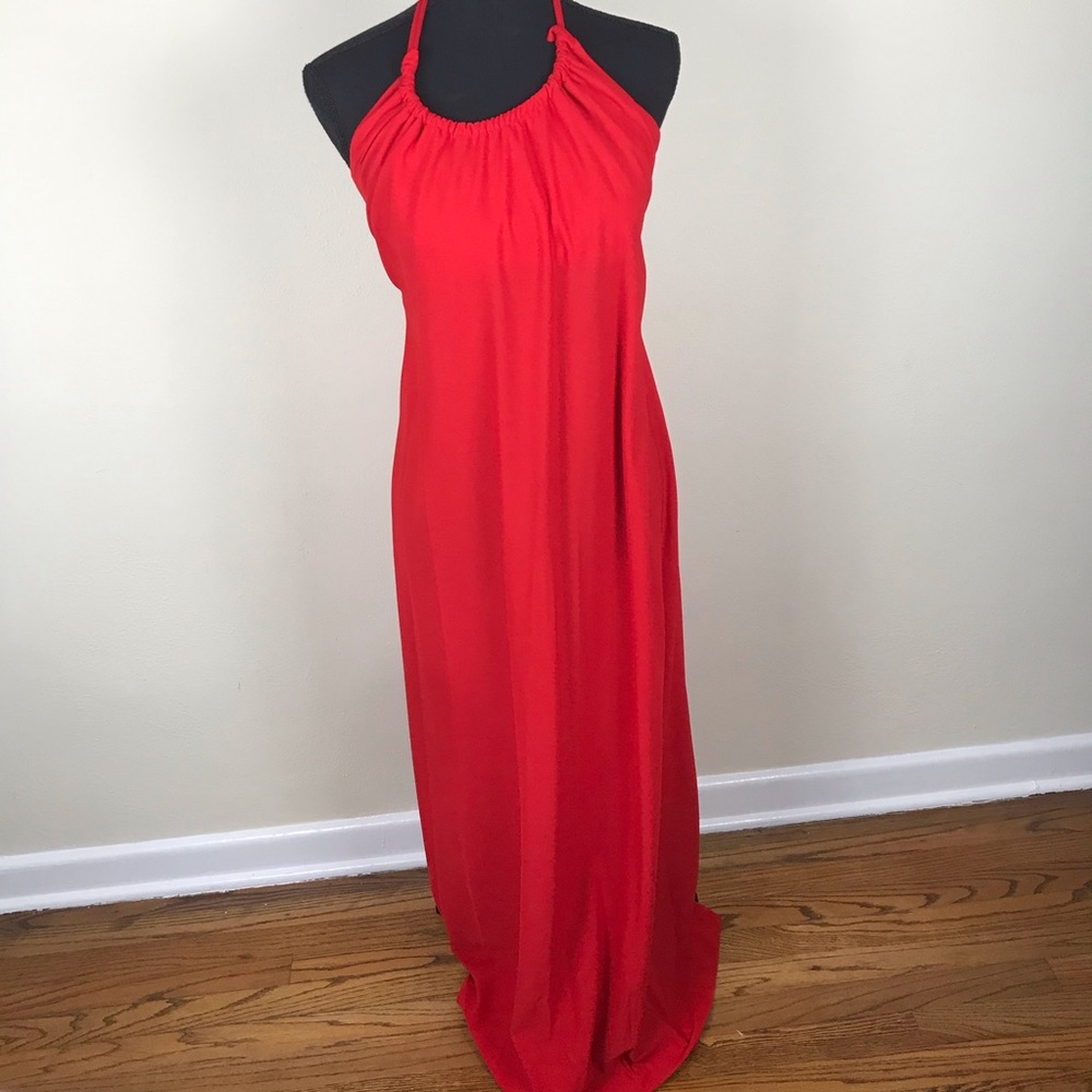 Vintage 1970s Disco Dress Red Halter JC Penny